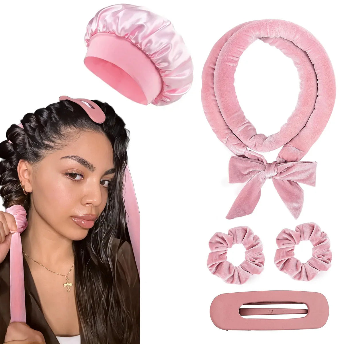 Heatless Satin Hair Curler – No-Heat Curling Rod Headband for Overnight Waves & Curls