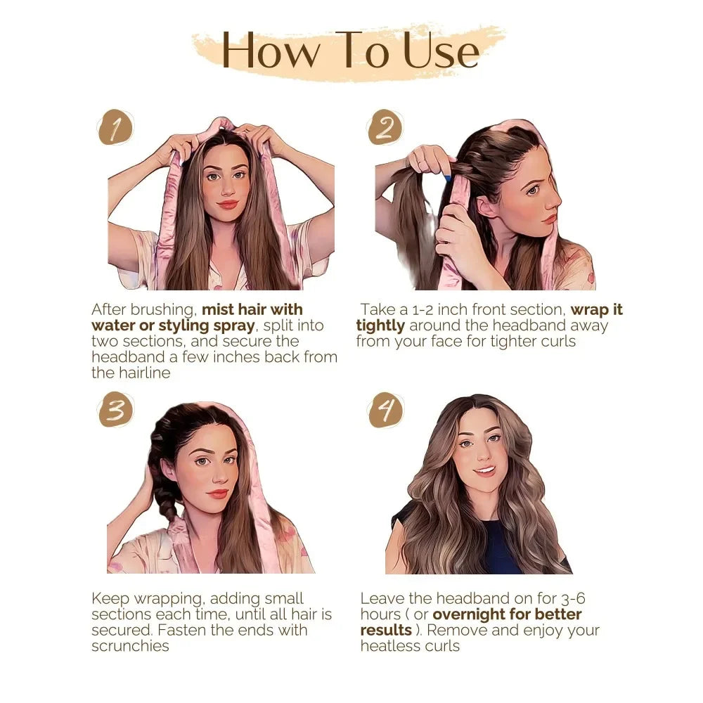 Heatless Satin Hair Curler – No-Heat Curling Rod Headband for Overnight Waves & Curls