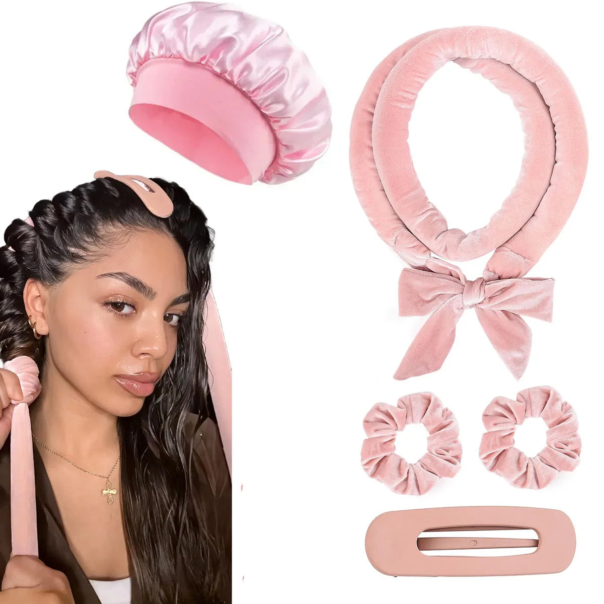 Heatless Satin Hair Curler – No-Heat Curling Rod Headband for Overnight Waves & Curls