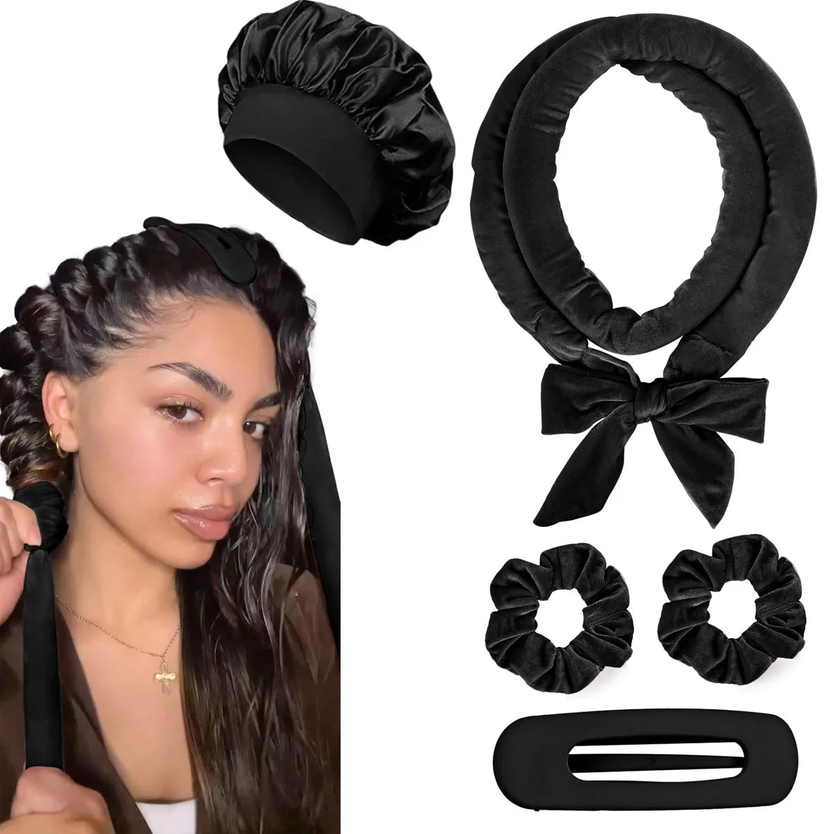 Heatless Satin Hair Curler – No-Heat Curling Rod Headband for Overnight Waves & Curls